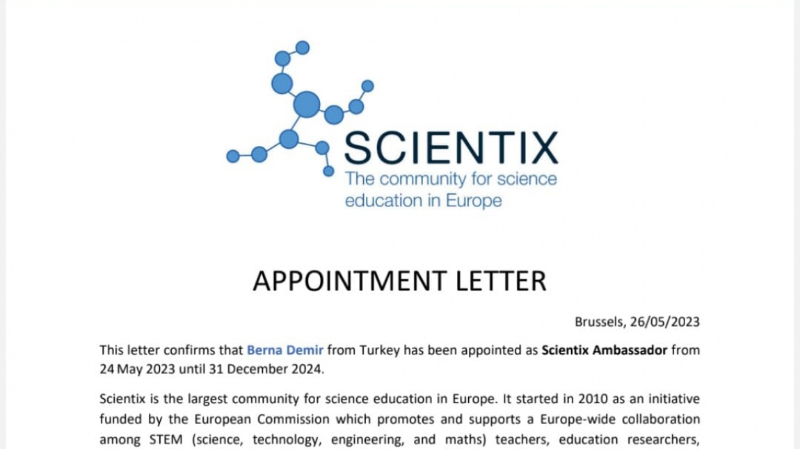 Scientix Türkiye Elçisi 2 Öğretmenimiz